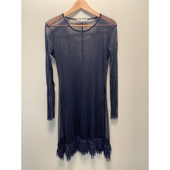 Sunlight Paris Womens Dress Small Navy Mesh Sheer Polka Dot Ruffle Avant Garde - Picture 1 of 8